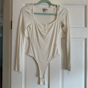 Princess Polly Cream Long Sleeve Scoop Neck Bodysuit